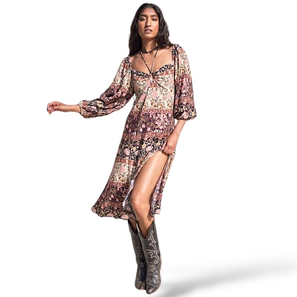 FP Jen's Pirate Booty NWOT Baroque floral balloon sleeve side slit dress S